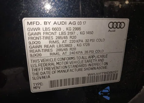 2017 Audi Q7 3.0T Premium z USA, uszkodzony, nr VIN WA1LAAF73HD052127